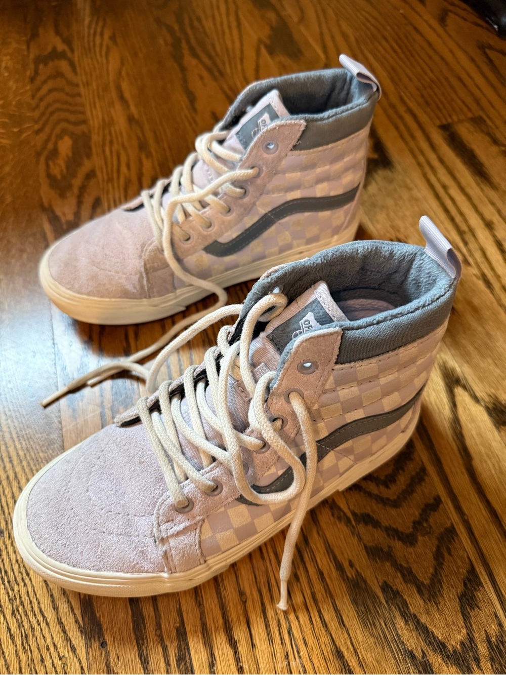 Vans Kids High-Top Checkerboard Sneakers - Light Lavender and Gray